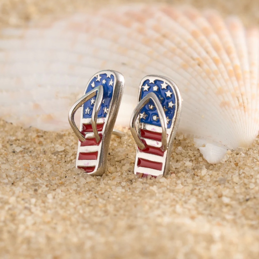 NWT 🩴 🇺🇸 PATRIOTIC .925 SILVER POSTS FLIP FLOP SANDAL NICKLE-FREE EARRINGS